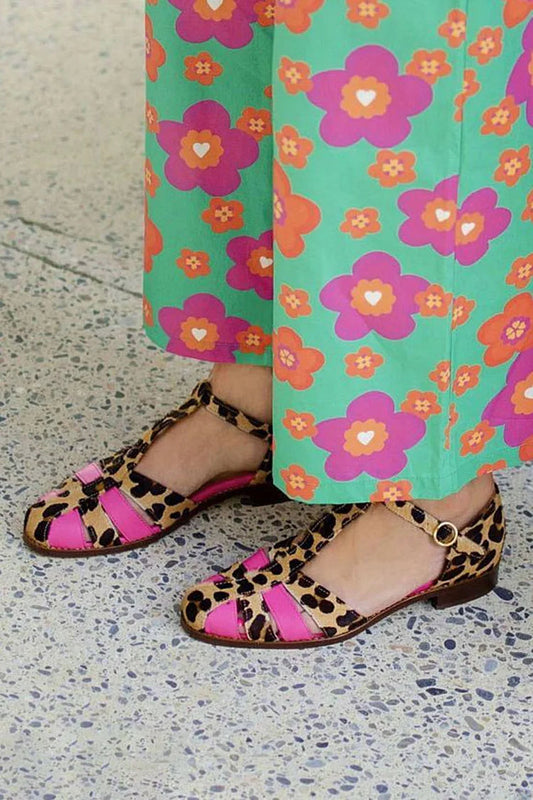 Ballerine colorblock leopardate con cinturino a T e fibbia color cachi [Pre-ordine] 