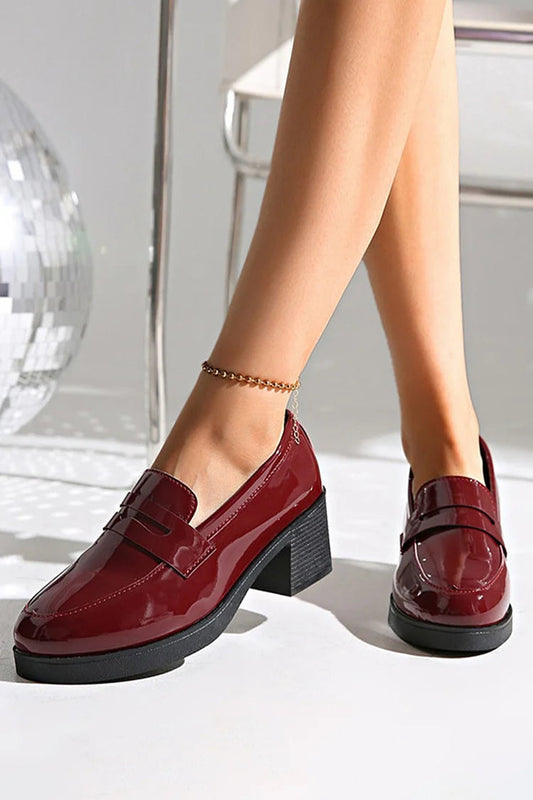 Solid Color Patchwork Round Toe Chunky Heel Casual Loafers