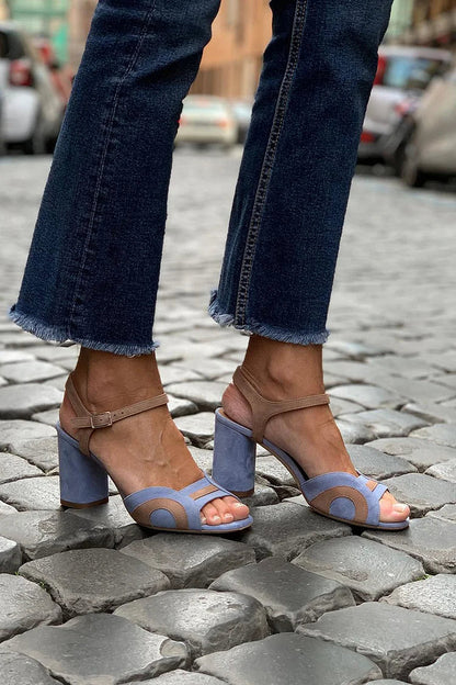 Matte Irregular Peep-Toe Ankle Strap Sandals Chunky Heels