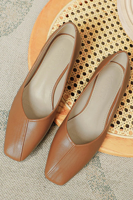 Elegant Square Toe Solid Color Slip On Chunky Heels