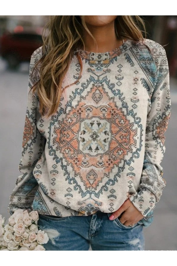 Ethnic Crew Neck Sweatshirt Casual Style