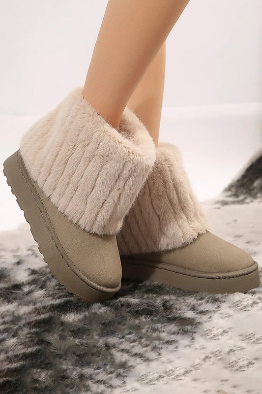 Fluffy Faux Fur Fold Round Toe Pull On Snow Boots