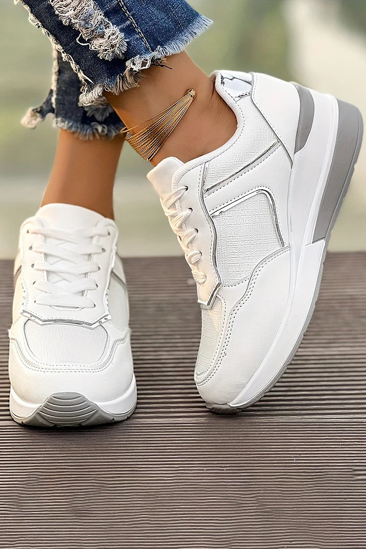 Contrast Binding Lace Up Quilted Casual Wedge Sneakers