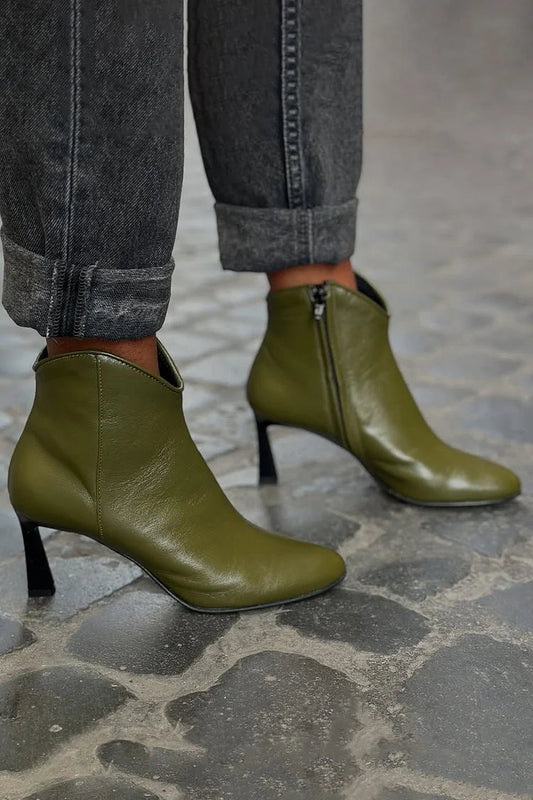 Solid Color Pointed Toe Zipper Green Stiletto Heels Boots [Pre Order]