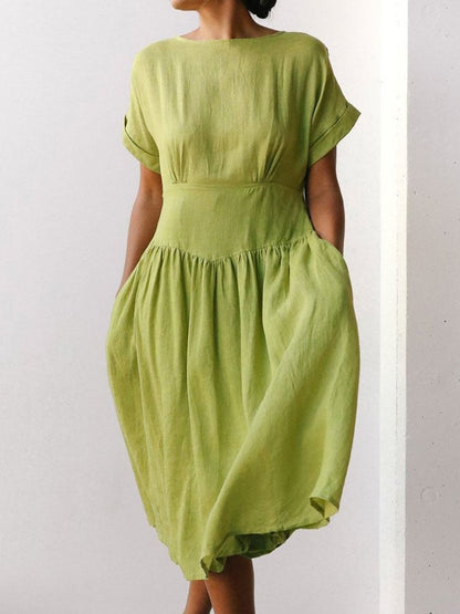 2023 nuevo vestido midi verde hierba de lino 