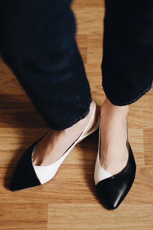 Contrast Color Pointed Toe Slingback Black Flats [Pre Order]