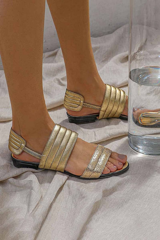 Metallic Sheen Casual Round Toe Gold Sandals [Pre Order]