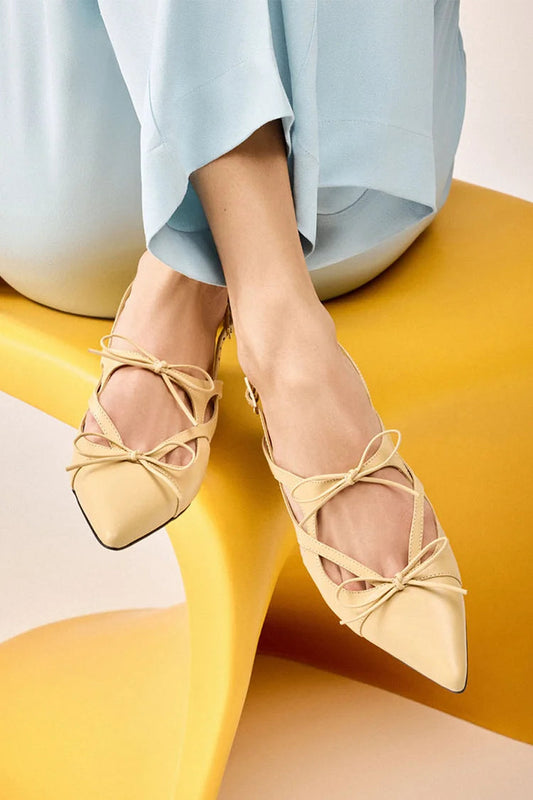 Bow Decor Cut Out Pointed Toe Yellow Flats [Pre Order]