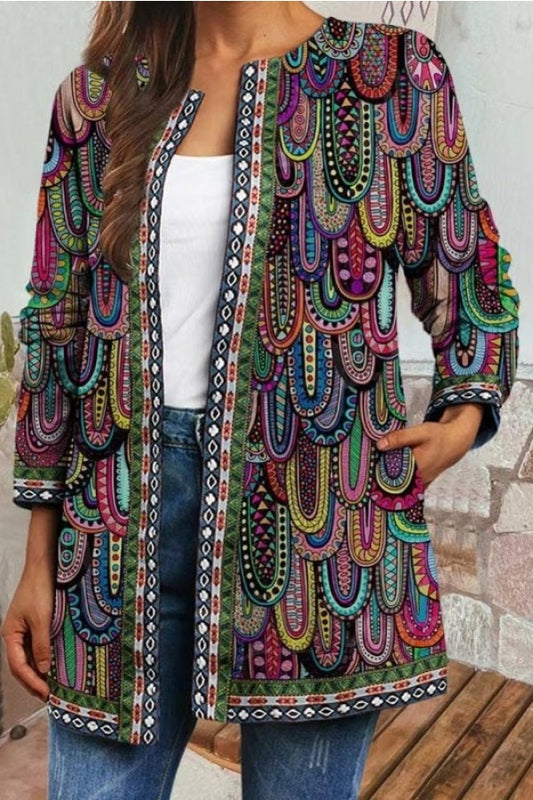 Vintage Ethnic Print Casual Long Sleeves Cardigan