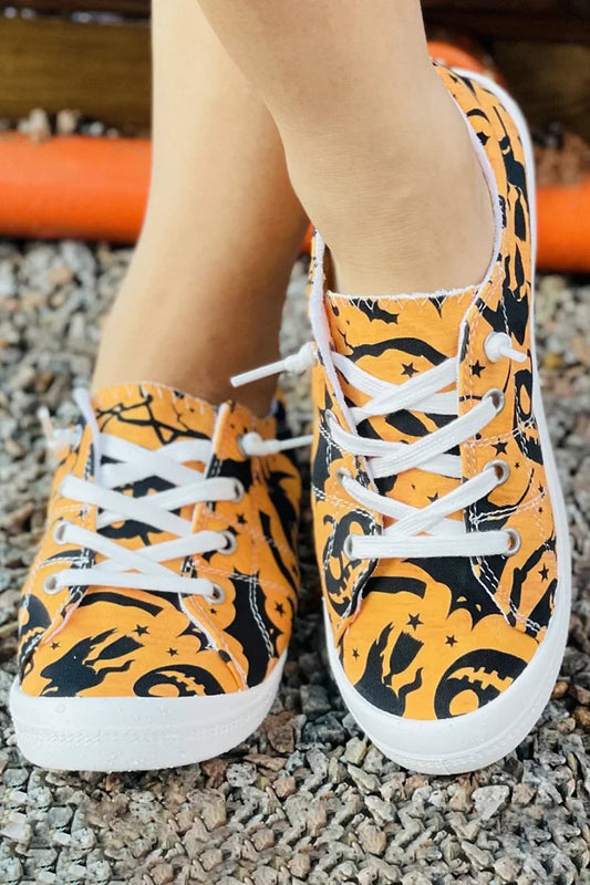 Scarpe casual in tela con lacci e stampa pipistrello zucca di Halloween 