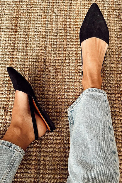 Pointed Toe Slingback Solid Color Black Flats [Pre Order]