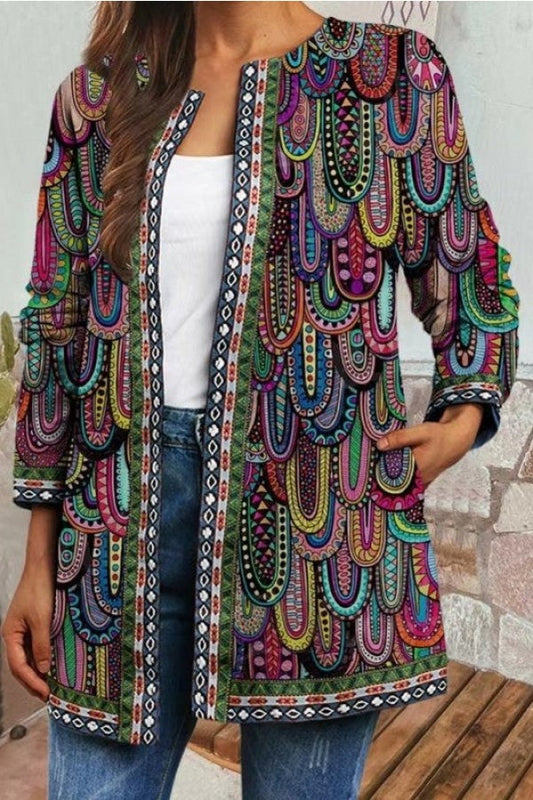 Vintage Ethnic Print Casual Long Sleeves Cardigan