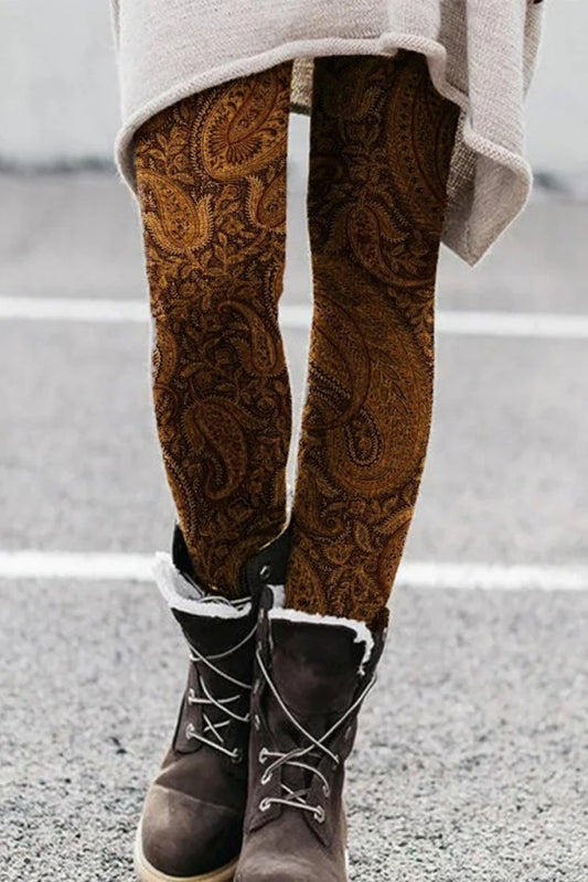 Paisley Print Vintage Elastic Waist Leggings