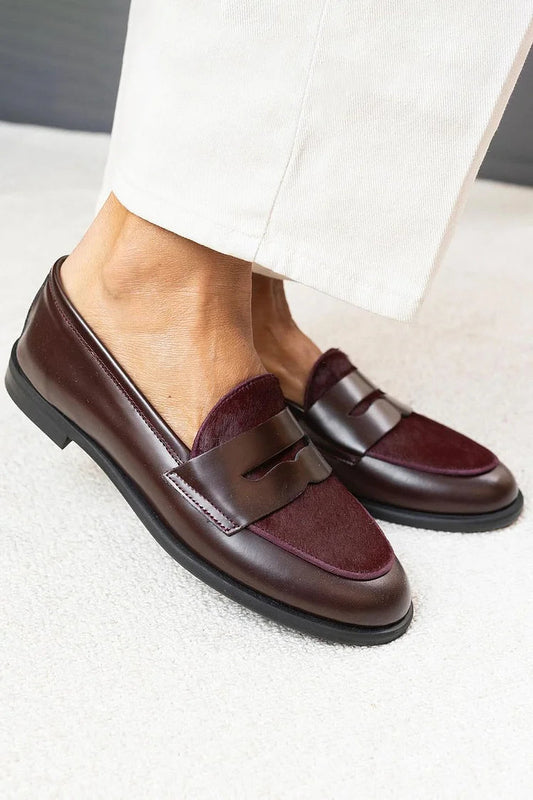 Patchwork Casual Round Toe Burgundy Loafers [Pre Order]