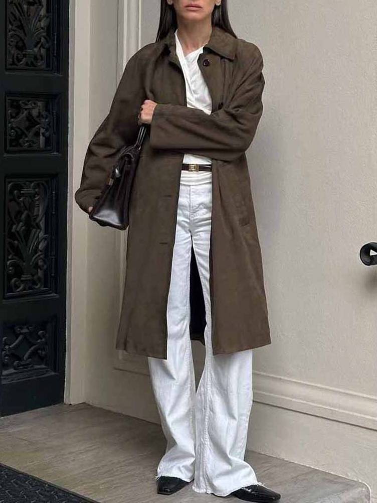 Vintage Suede Long Trench Coat