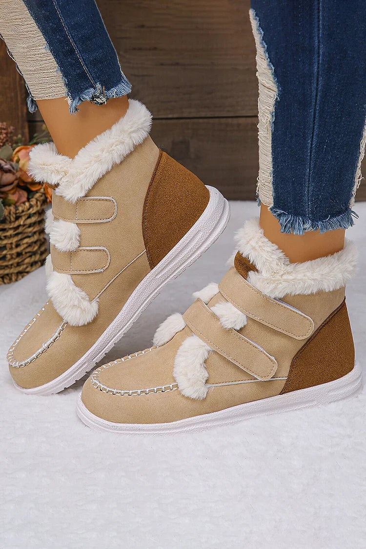 Fluffy Trim Stitch Detail Colorblock Round Toe Snow Boots