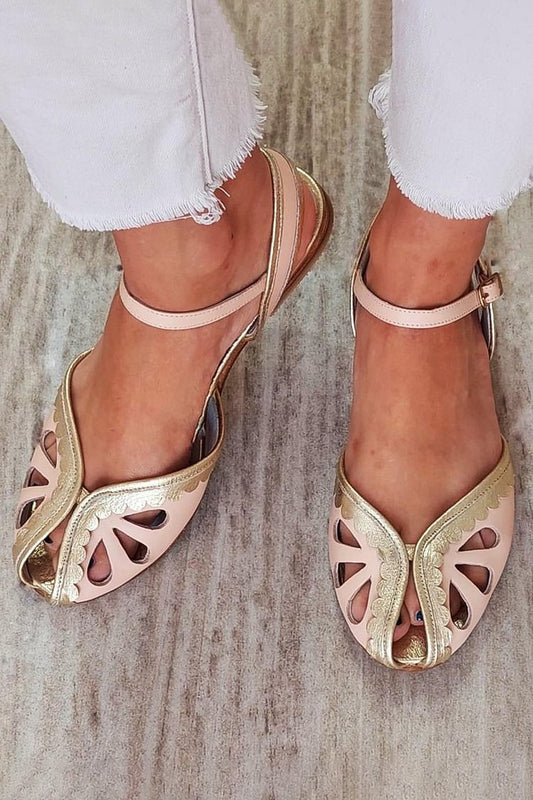 Metallic Sheen Patchwork Hollow Out Light Pink Sandals [Pre Order]