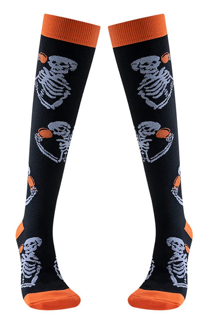 Halloween Funny Guitar Dancing Skeleton Print Over The Calf Socks