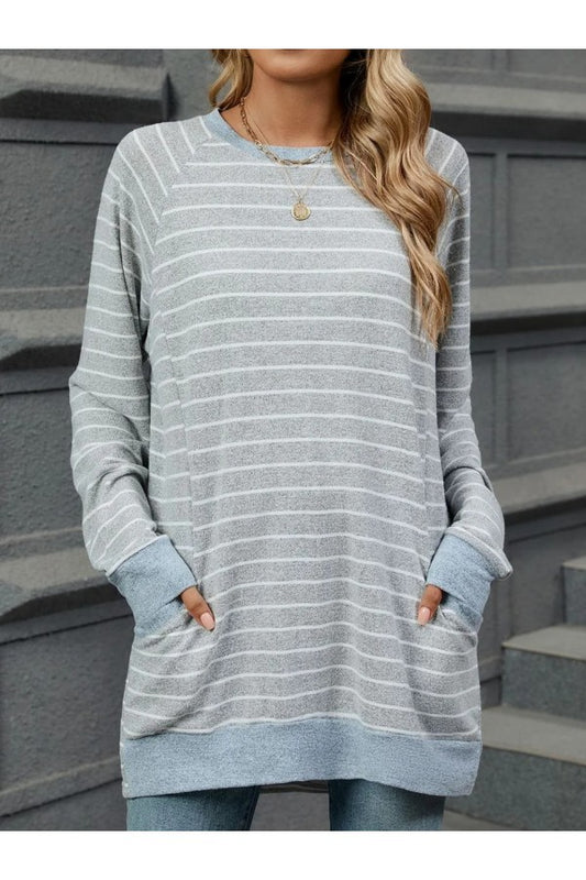 Casual Loose Striped Crew Neck Long Sleeve T-shirt