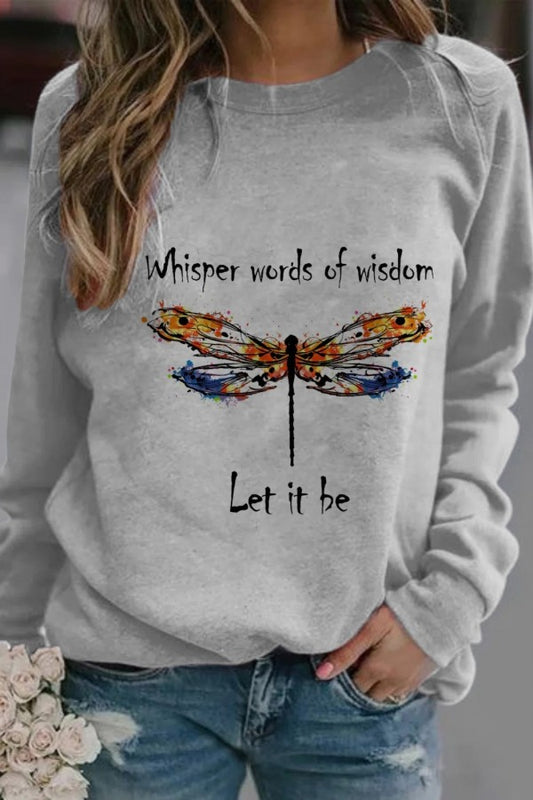 Dragonfly Print Crew Neck Long Sleeves Sweatshirt