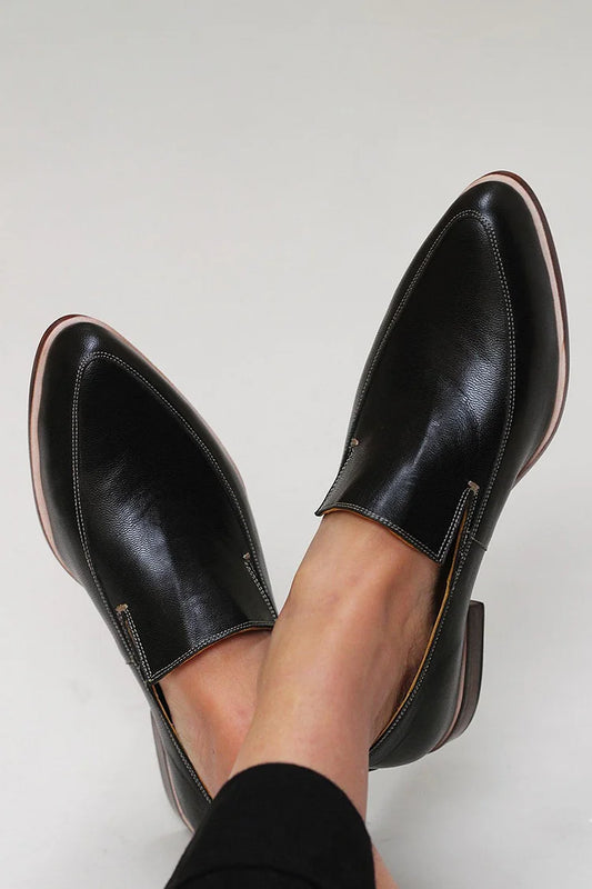 Daily Seam Pointy Toe Plain Color Black Loafers