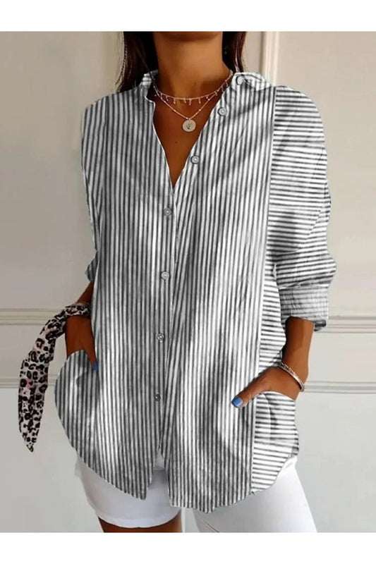 Camicia in cotone con collo scialle largo, abbigliamento casual 