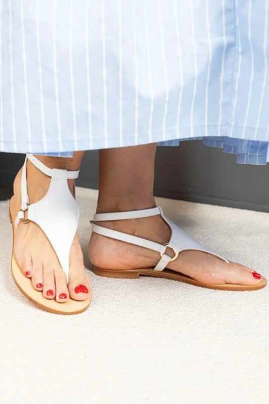 Plain Ankle Strap Buckle Flip Flops White Sandals [Pre Order]