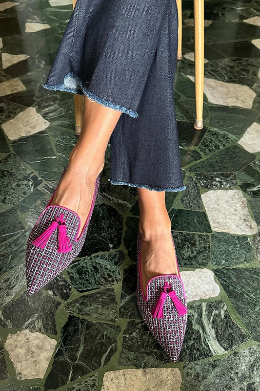 Tassels Decor Pointed Toe Casual Fuchsia Flats [Pre Order]