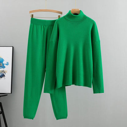 Turtleneck knitted sweater wide-leg pants two-piece set