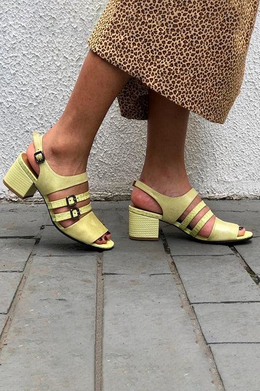 Instep Straps Buckles Open Toe Yellow Chunky Heels [Pre Order]