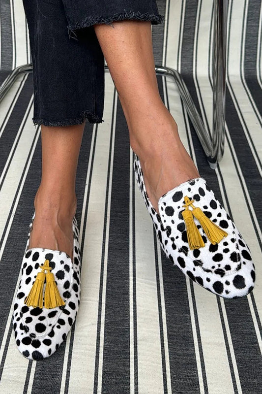 Colorblock Tassel Decor Animal Print White Loafers