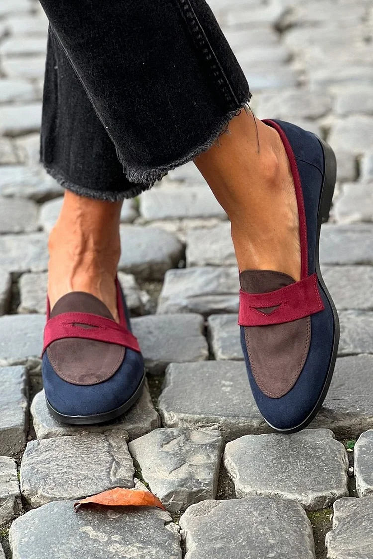 Colorblock Patchwork Round Toe Navy Loafers