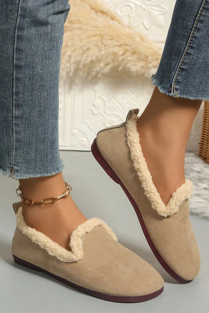 Round Toe Solid Color Faux Fur Lined Casual Loafers