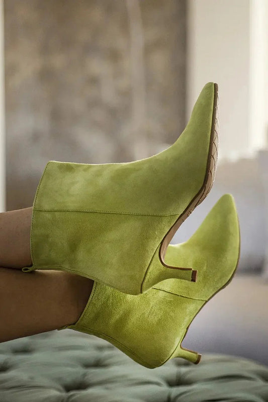 Solid Color Pointed Toe Green Stiletto Heels Boots