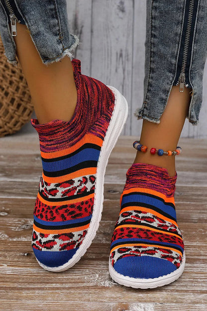 Colorblock Leopard Pattern Round Toe Casual Sneakers