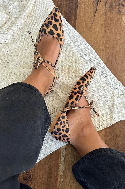 Tied Up Pointed Toe Leopard Print Light Brown Flats [Pre Order]