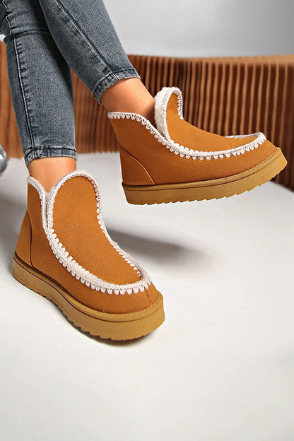 Crochet Patchwork Round Toe Casual Pull On Snow Boots