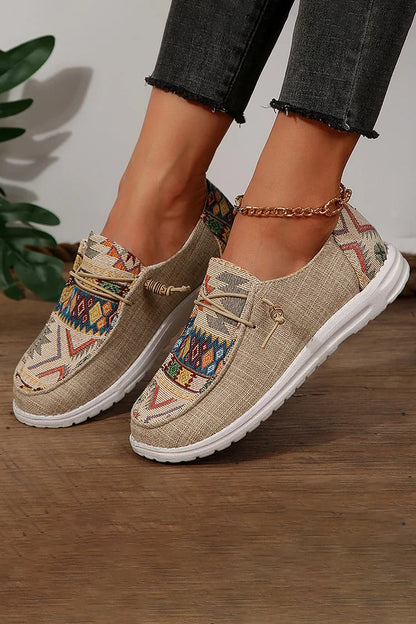 Colorful Geometric Pattern Round Toe Lace Up Sneakers