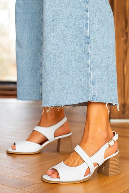 Open Toe Cut Out Slingback White Chunky Heels [Pre Order]