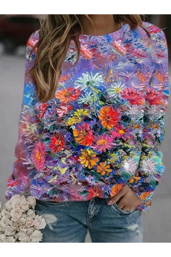 Casual Floral Crew Neck Sweatshirt