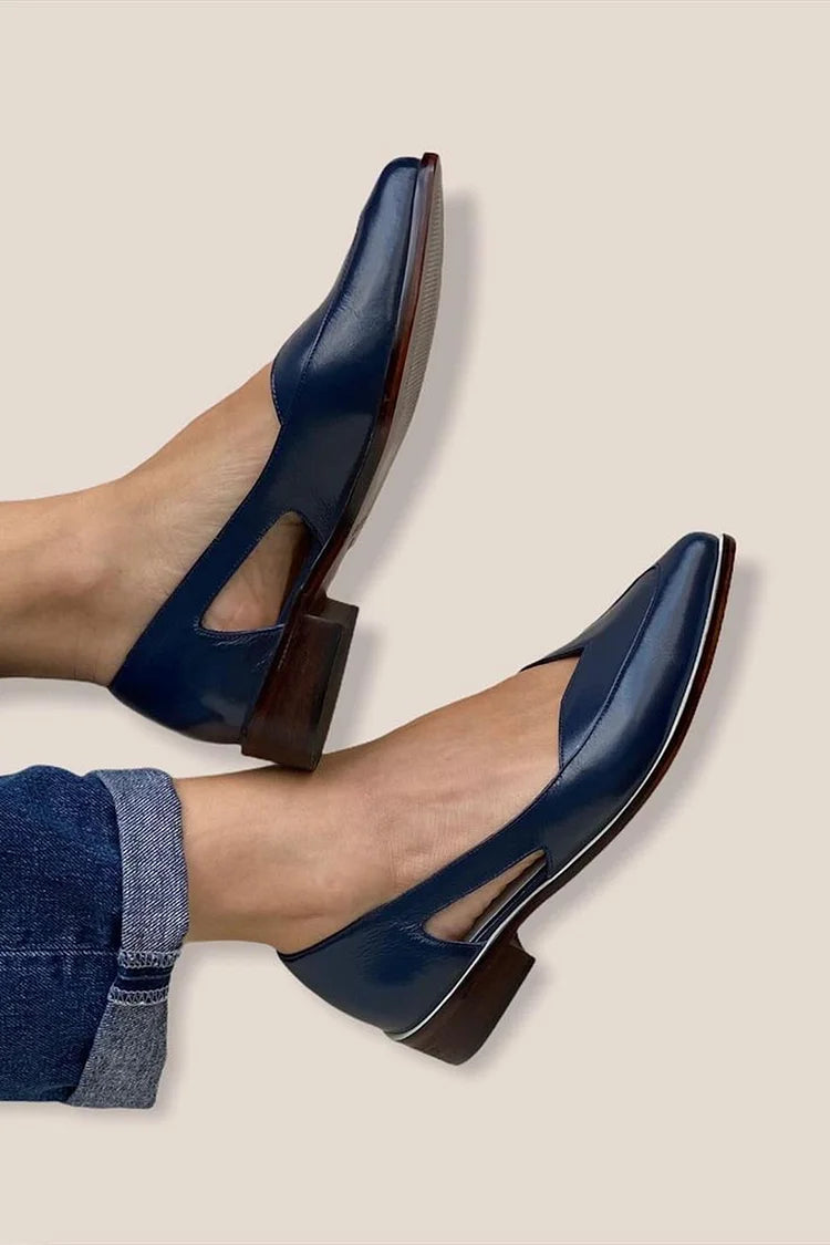 Cut Out Pointed Toe Slip On Casual Navy Flats [Pre Order]