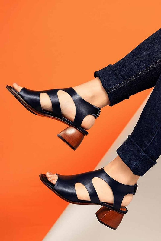 Solid Plain Open Toe Cutout Black Chunky Heels [Pre Order]