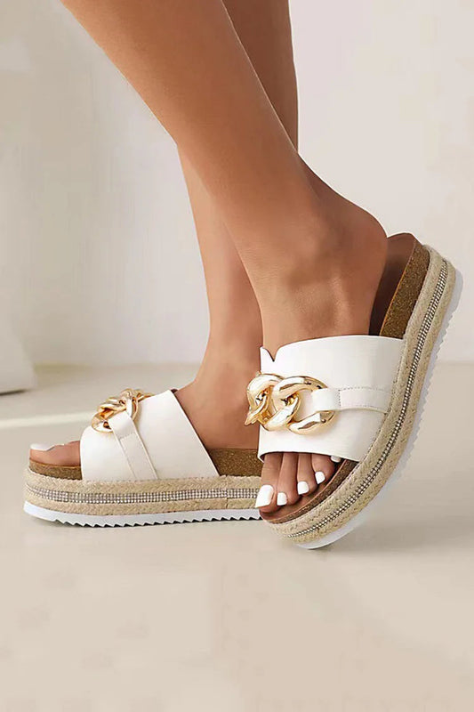 Espadrillas con punta rotonda e decorazione a catena in metallo 