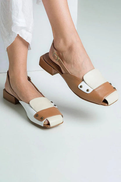 Colorblock Slingback Square Toe Brown Low Heels [Pre Order]