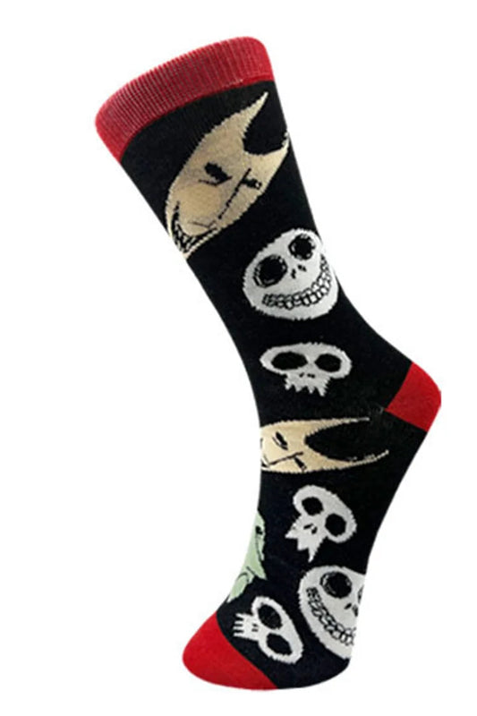 Halloween Scary Skeleton Skull Moon Print Mid Calf Socks