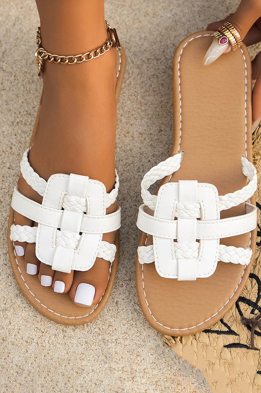 Braided Crochet Strappy Seam Round Toe Plain Casual Slippers