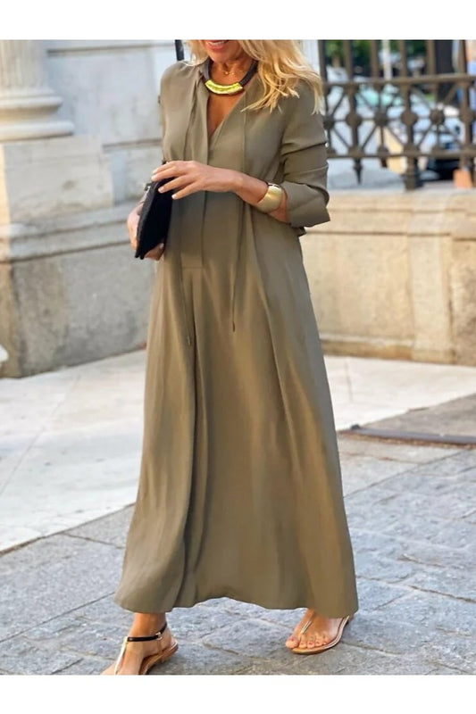 Casual Plain Crew Neck Long Sleeve Maxi Dress