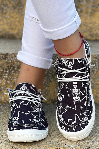 Halloween Horror Skeleton Pumpkin Pattern Print Lace Up Casual Shoes