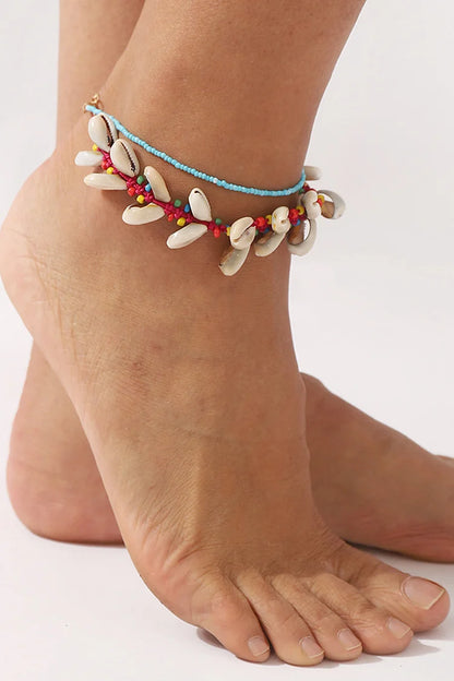 Boho Beach Colourful Beads Shell Braided Alloy Chain Anklets