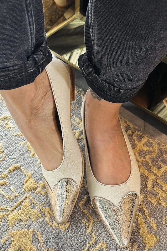 Pointed Toe Patchwork Slip On Beige Flats [Pre Order]